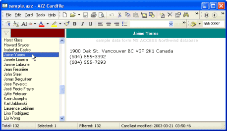 Programa de la base de datos de AZZ CardFile