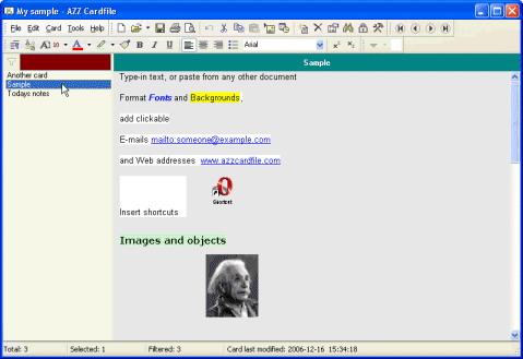Azz Cardfile Programm screenshot
